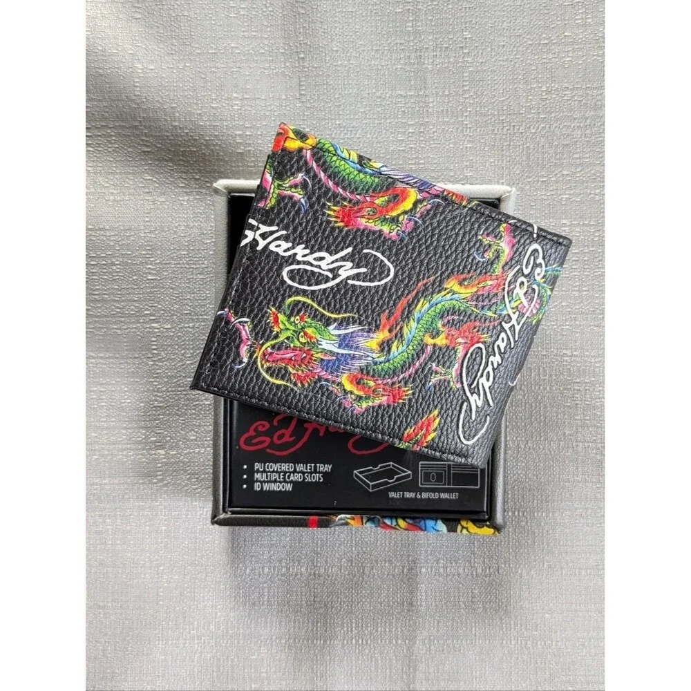 Ed Hardy Dragon Tattoo Print Faux Leather Wallet NEW!